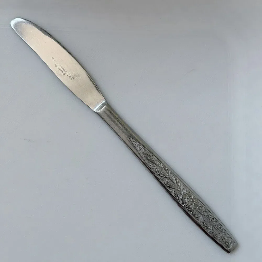 9pc Granada Rose and Leaves Flatware Set Stainless Textured Handle Japan Rare